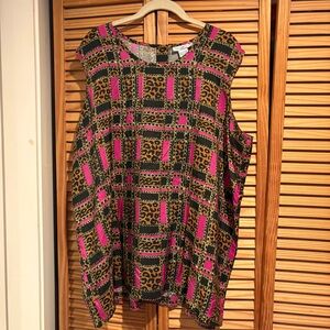 Anna & Frank Pink and Brown Leopard & Chain Print Sleeveless Tank Silk Summer